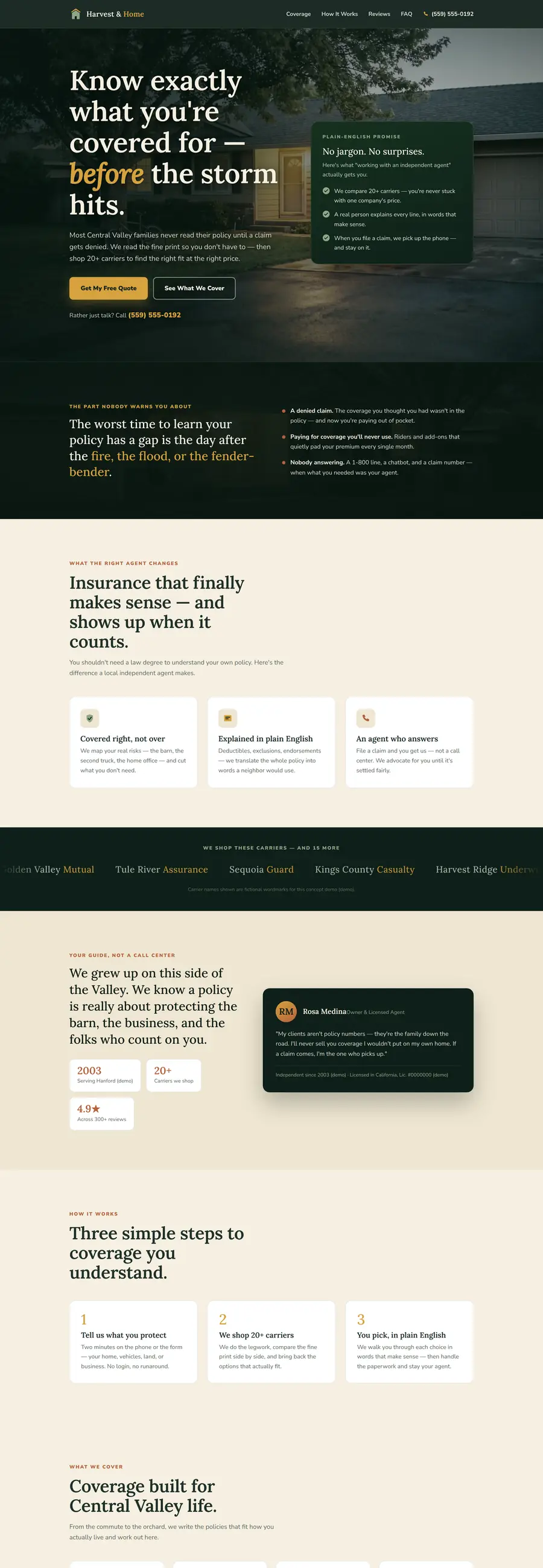 Harvest & Home Insurance website design by Sequoia Web Co