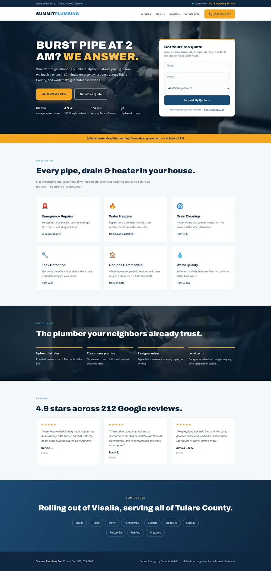 Summit Plumbing Co. website design by Sequoia Web Co
